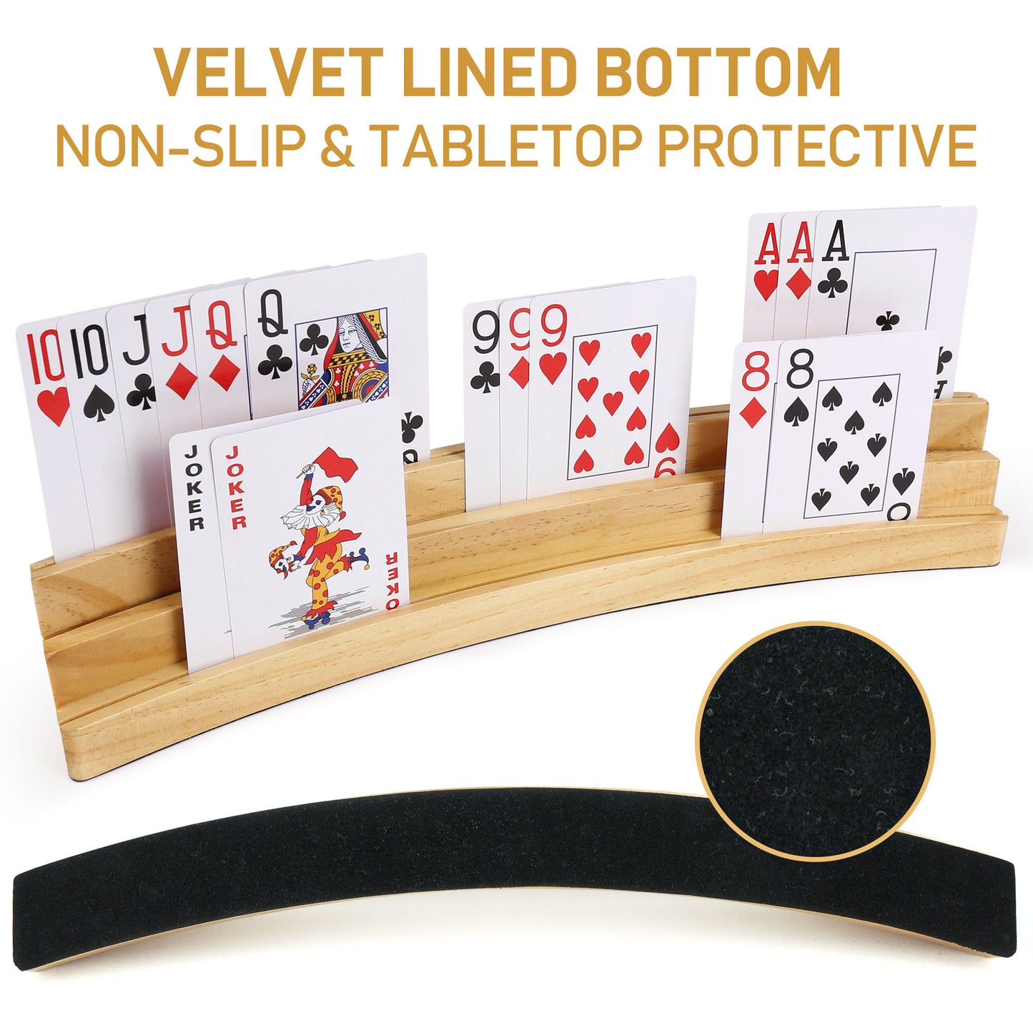 LotFancy Playing Card Holders for Kids Adults Seniors, 3 Tiers, Hands Free Curved Wooden Card Holder for Family Card Game Night, Canasta, Bridge, Poker Parties