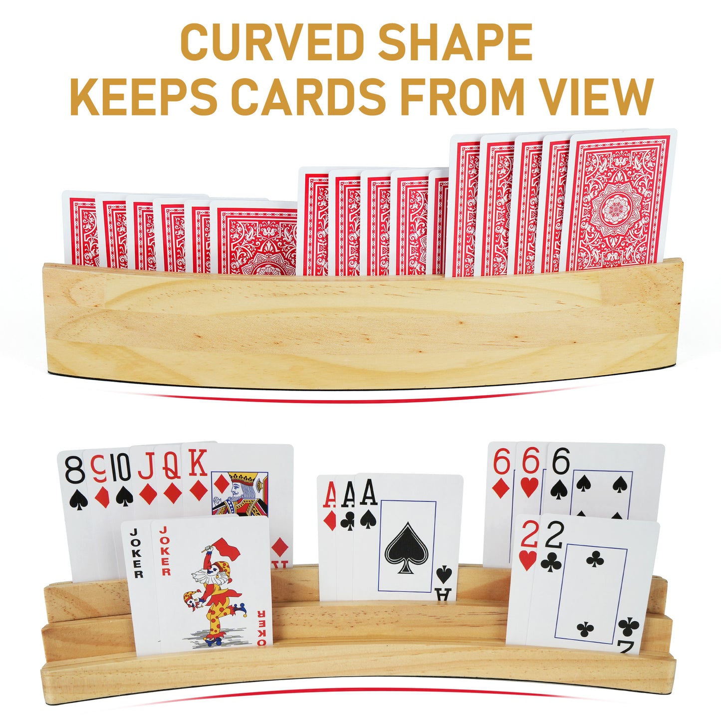LotFancy Playing Card Holders for Kids Adults Seniors, 3 Tiers, Hands Free Curved Wooden Card Holder for Family Card Game Night, Canasta, Bridge, Poker Parties