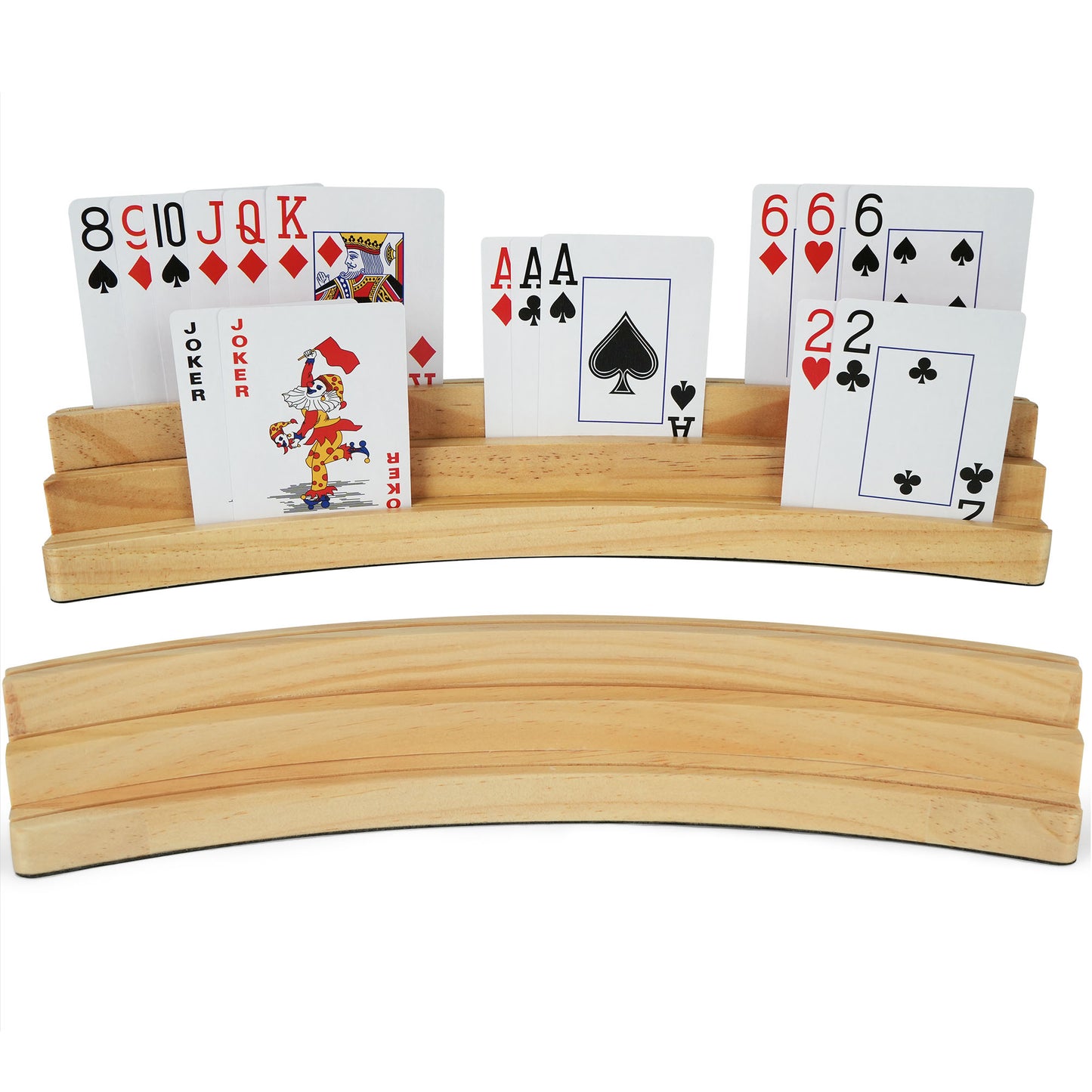 LotFancy Playing Card Holders for Kids Adults Seniors, 3 Tiers, Hands Free Curved Wooden Card Holder for Family Card Game Night, Canasta, Bridge, Poker Parties