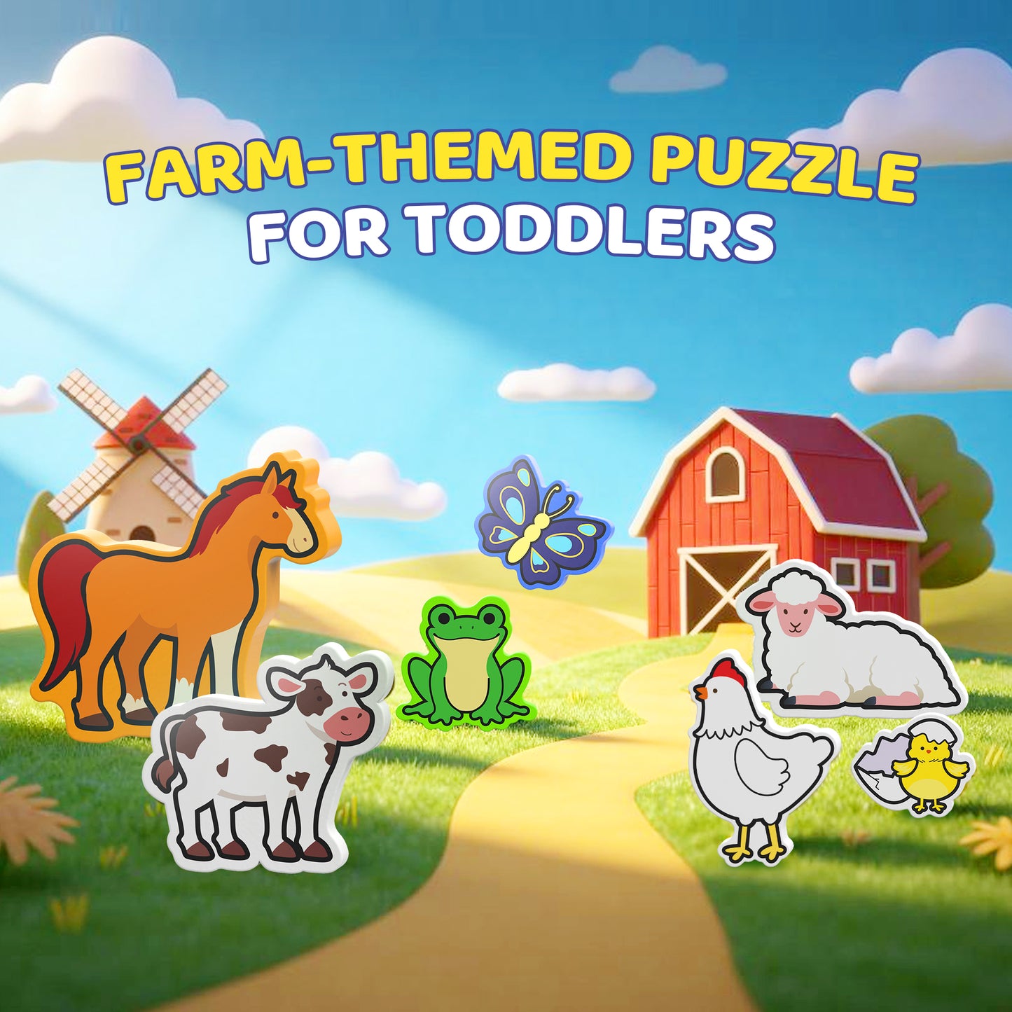 BenBen Wooden Puzzles for Toddlers 1-3, Life Cycle Animal Toddler Puzzles, Montessori Toys