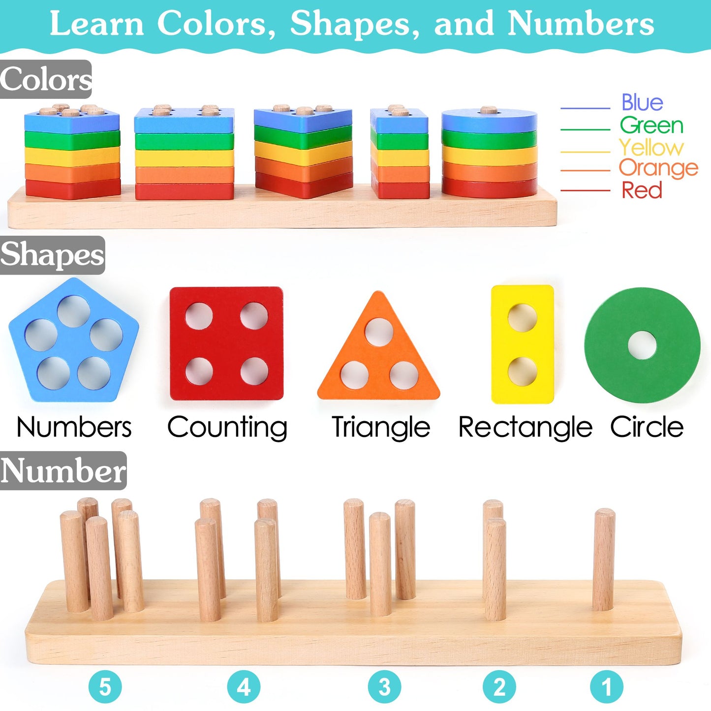 LotFancy Montessori Toys for Ages 1 2 3 Toddlers Boys Girls, Wooden Shape Sorting & Stacking Toy