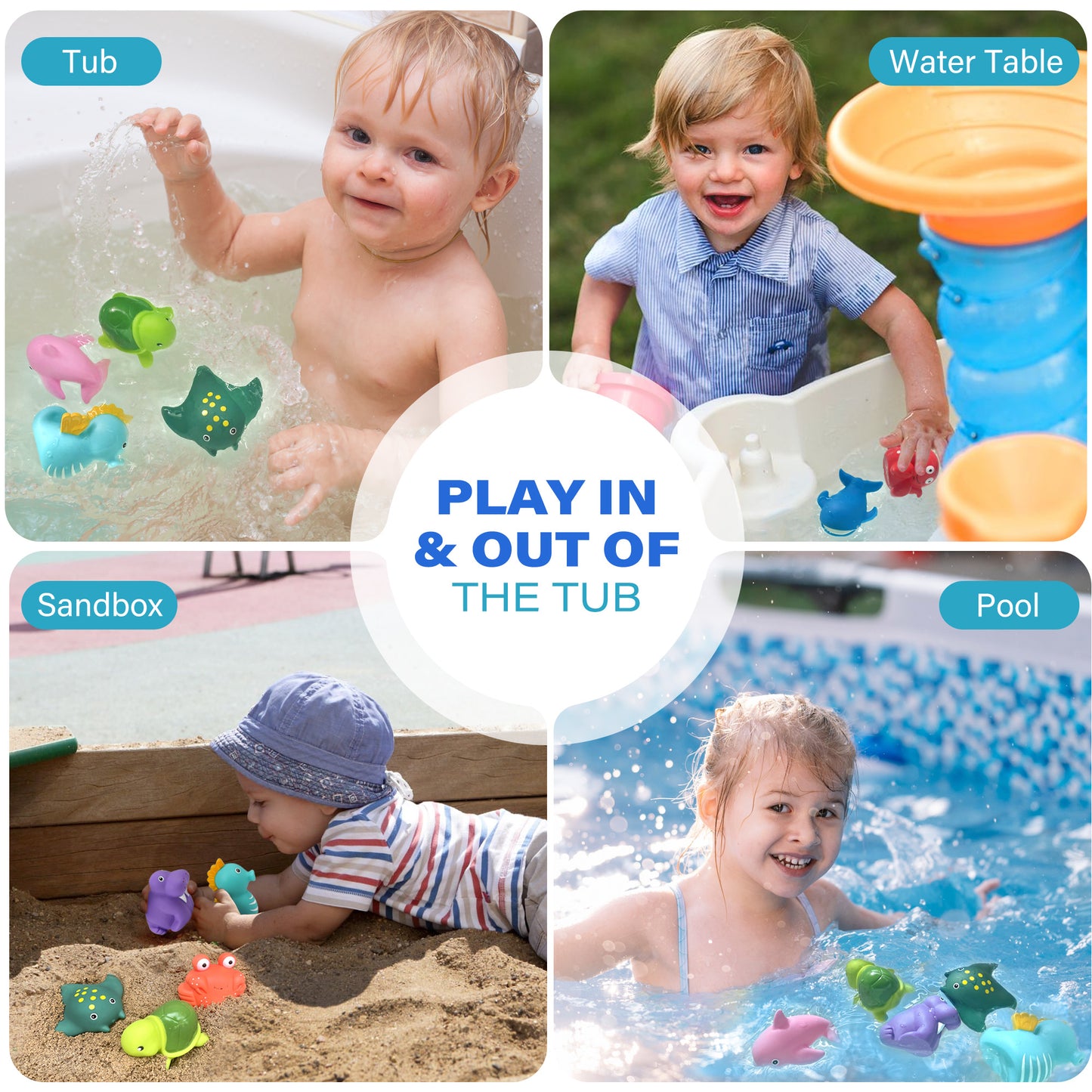 LotFancy 8Pcs Bath Toys for Toddler Infant, No Hole Mold Free Sea Animal Baby Bath Tub Toys