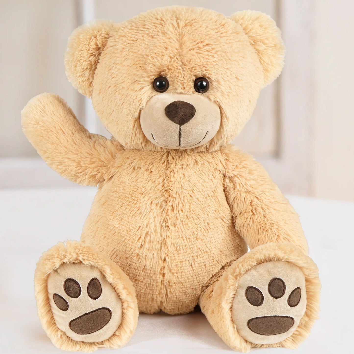 LotFancy Teddy Bear Stuffed Animals, Soft Cuddly Stuffed Plush Bear, Cute Stuffed Animals Toy with Footprints, Gifts for Kids Toddlers on Baby Shower, Christmas Valentine's Day PMT