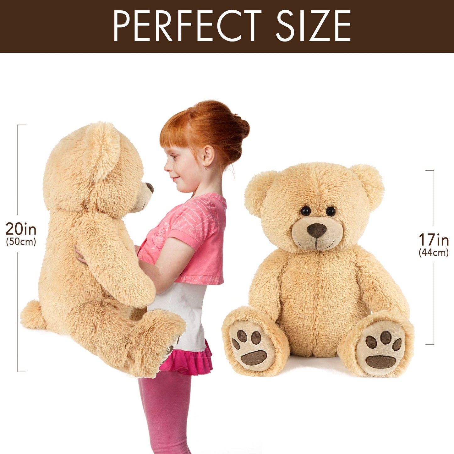 LotFancy Teddy Bear Stuffed Animals, Soft Cuddly Stuffed Plush Bear, Cute Stuffed Animals Toy with Footprints, Gifts for Kids Toddlers on Baby Shower, Christmas Valentine's Day PMT