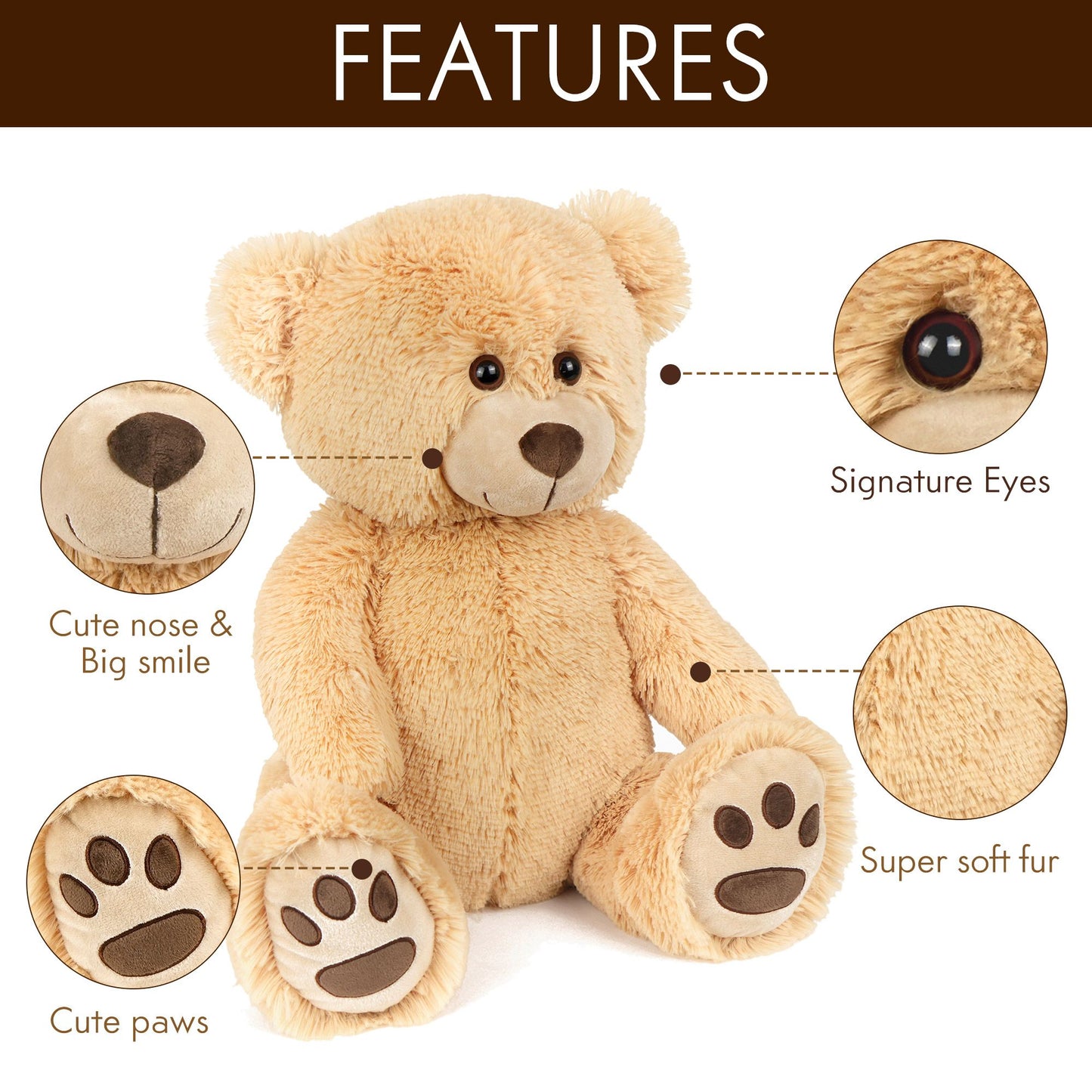 LotFancy Teddy Bear Stuffed Animals, Soft Cuddly Stuffed Plush Bear, Cute Stuffed Animals Toy with Footprints, Gifts for Kids Toddlers on Baby Shower, Christmas Valentine's Day PMT