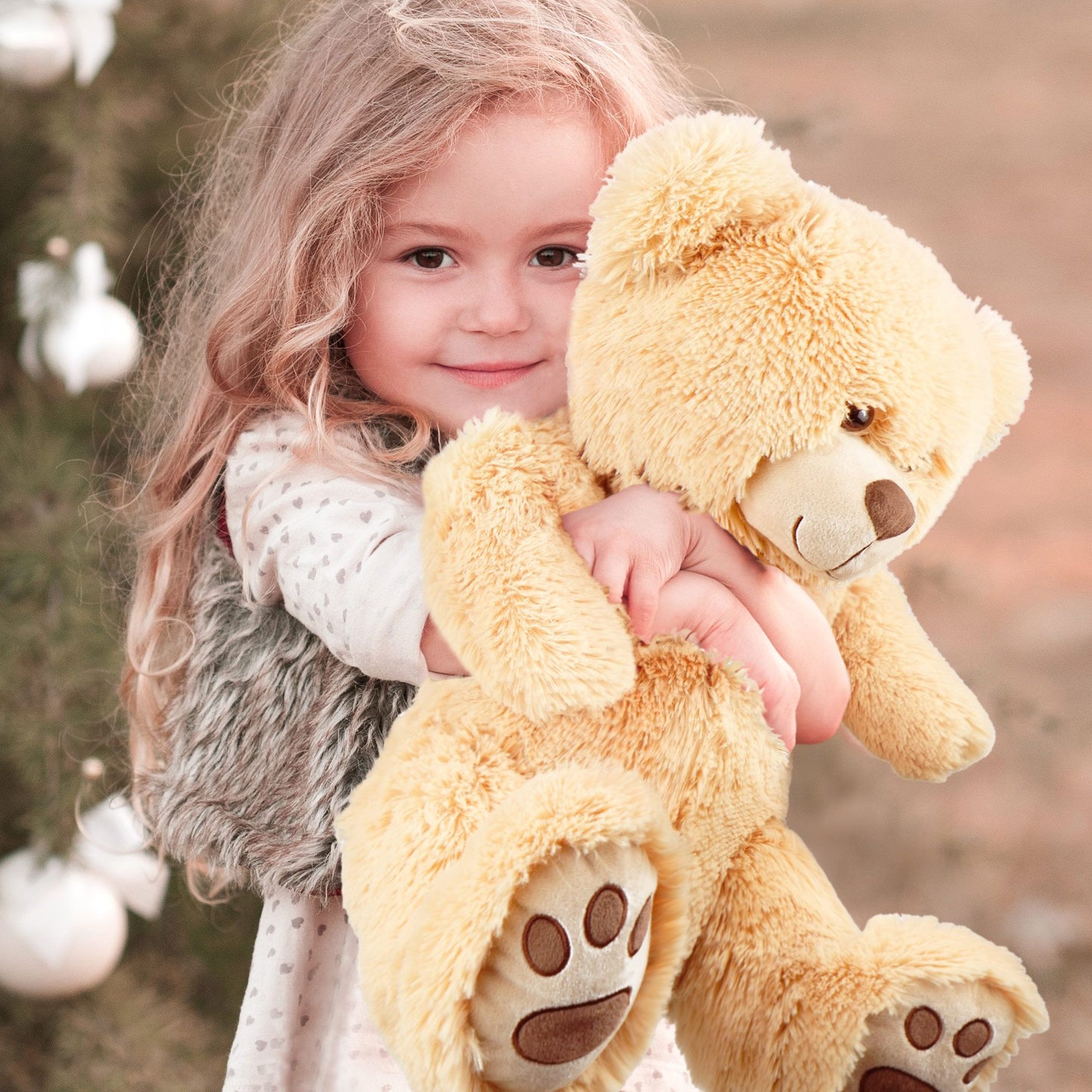 LotFancy Teddy Bear Stuffed Animals, Soft Cuddly Stuffed Plush Bear, Cute Stuffed Animals Toy with Footprints, Gifts for Kids Toddlers on Baby Shower, Christmas Valentine's Day PMT