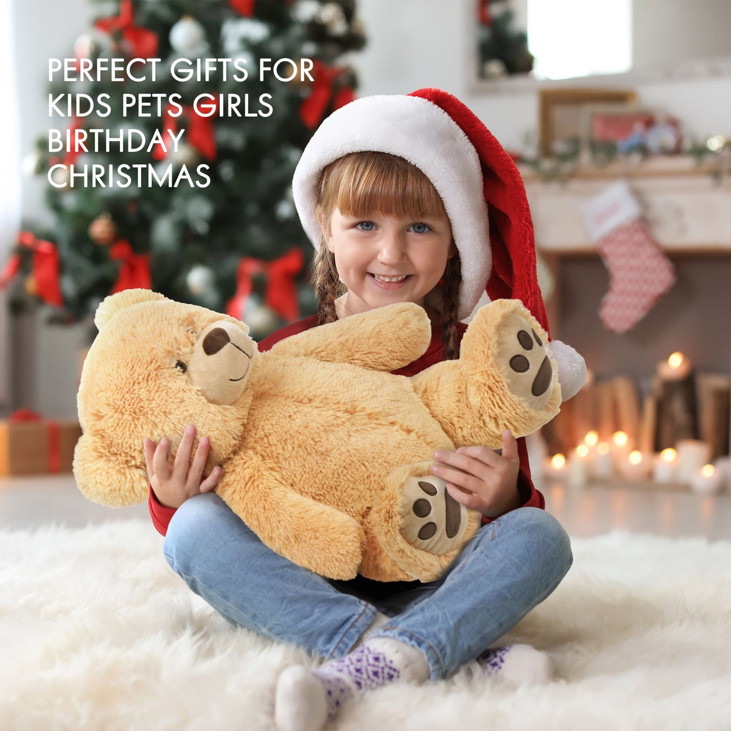 LotFancy Teddy Bear Stuffed Animals, Soft Cuddly Stuffed Plush Bear, Cute Stuffed Animals Toy with Footprints, Gifts for Kids Toddlers on Baby Shower, Christmas Valentine's Day PMT