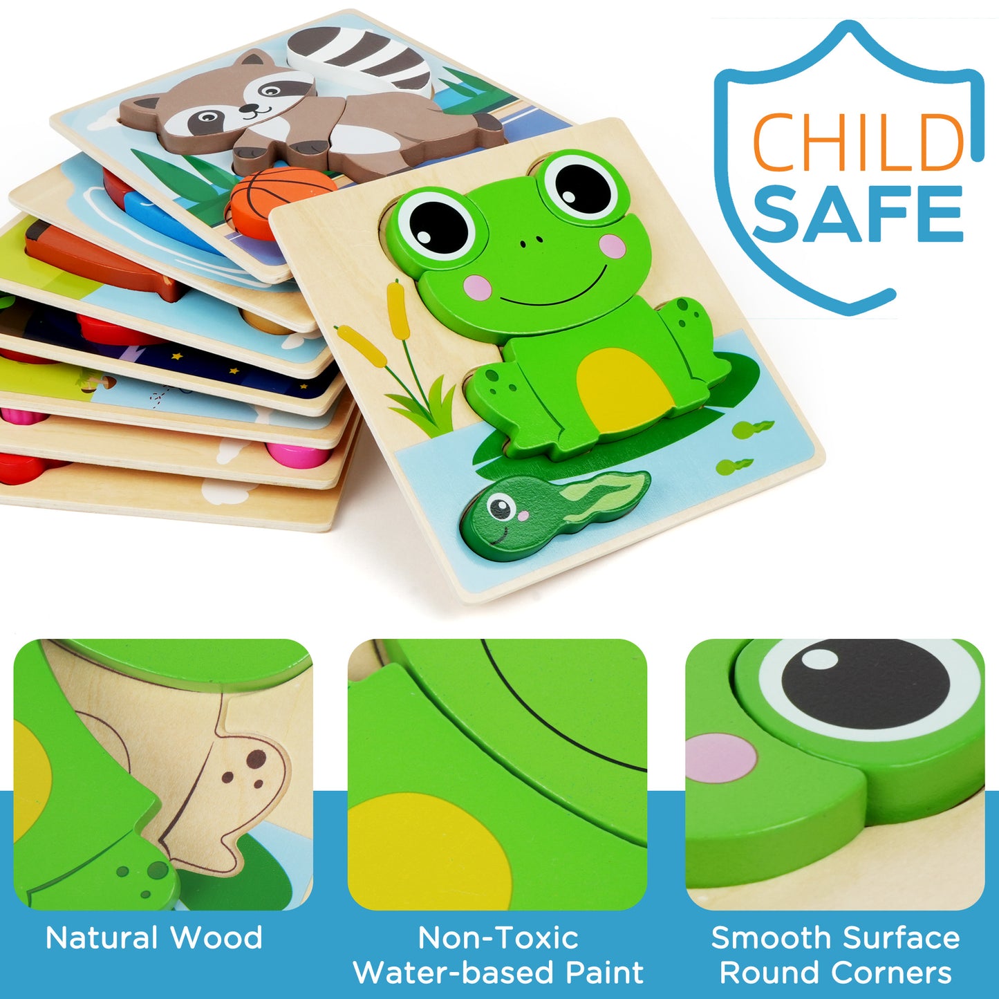 LotFancy Wooden Puzzles for Toddlers 1-3, 8 Pack Animal Toddler Puzzles, Montessori Toys