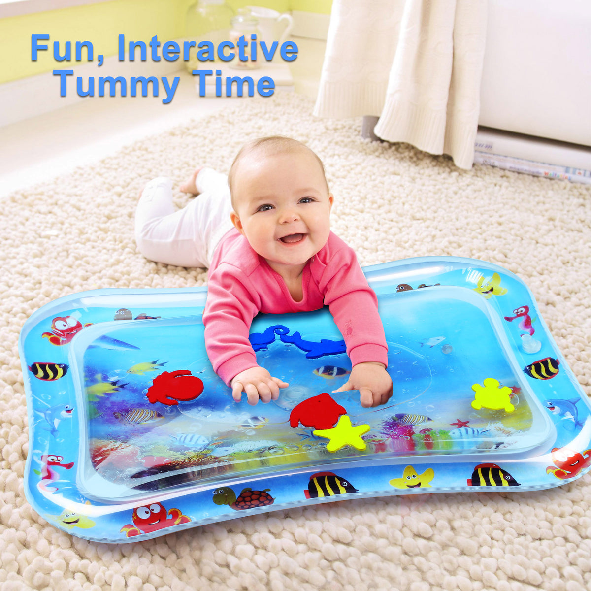LotFancy Tummy Time Water Mat with Gift Box for Infants Toddlers Baby 3 Months+, 26x20 in
