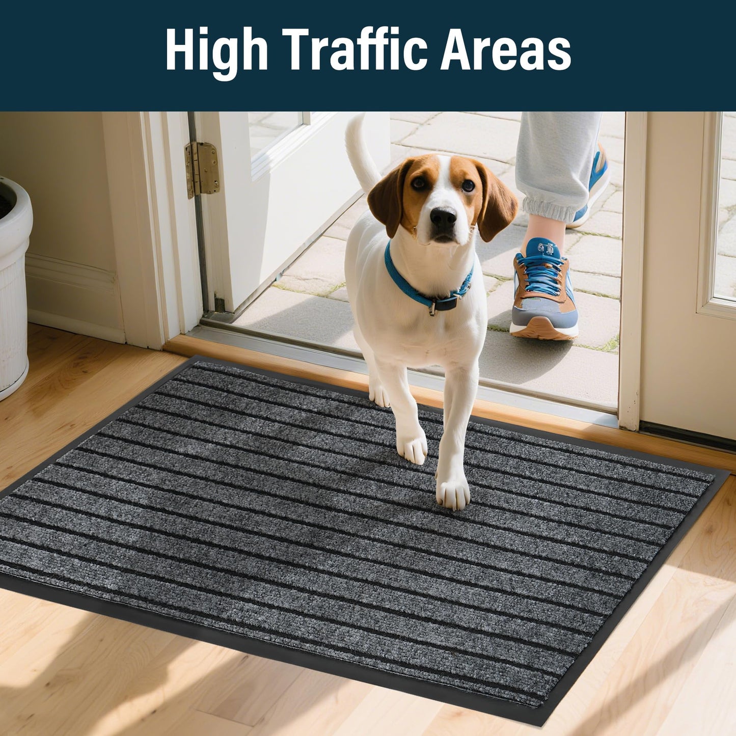LotFancy 30" x 17" Set of 2 Front Door Mat for Indoor Outdoor Entrance, Dirt Traper Low Profile Easy Clean Doormat, Non Slip Welcome Mats for Patio Porch Garage Entryway, Dark Gray PMT