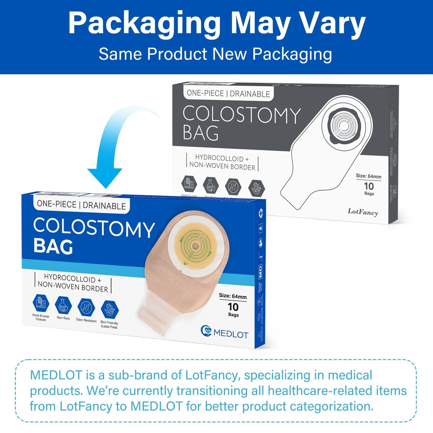 LotFancy Colostomy Bags, 10Pcs One Piece Drainable Pouches for Ostomy Colostomy Ileostomy Stoma Care