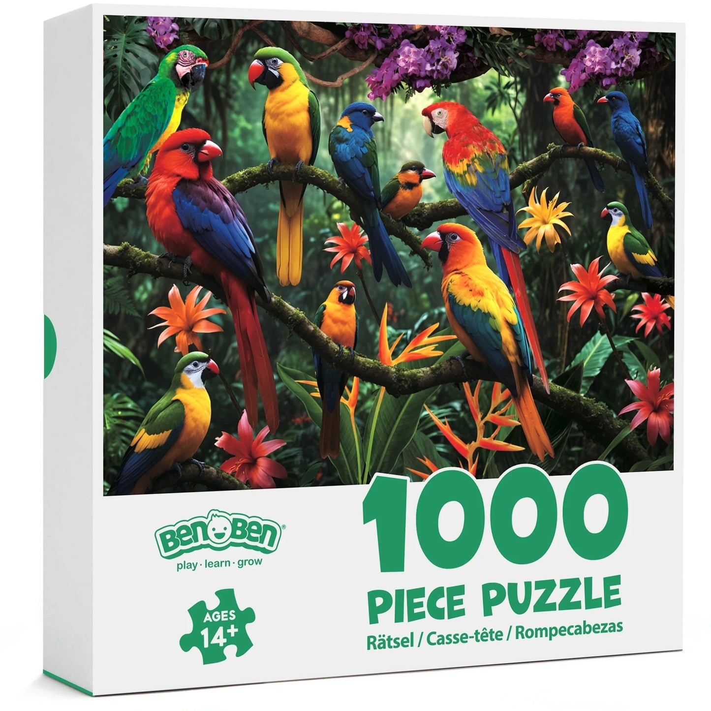 BenBen Jigsaw Puzzles 1000 Pieces for Adults Ages 12+, Parrots in the Jungle, 27.5 x 19.7 in