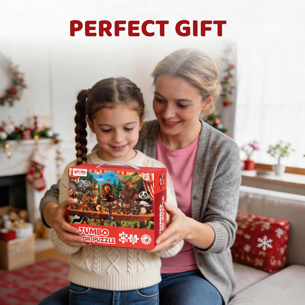 BenBen 48 Piece Puzzle for Kids Ages 3-6, Animal Concert 2 x 3 feet Jumbo Floor Puzzle for Toddlers
