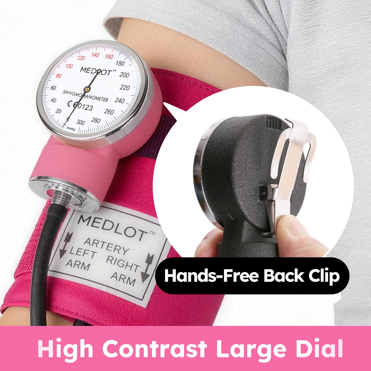LotFancy Manual Blood Pressure Cuff, Aneroid Sphygmomanometer with D-Ring, BP Cuff 10"-16", Pink