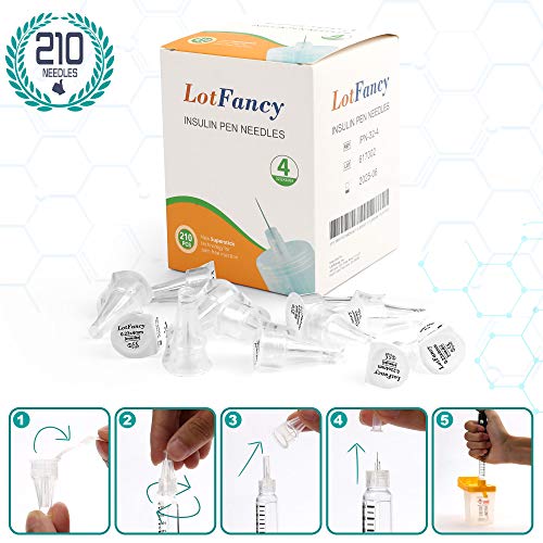 LotFancy Insulin Pen Needles, Pack of 210, 4mm x 32G (5/32”), Diabetic Pen Needles for Insulin Injections