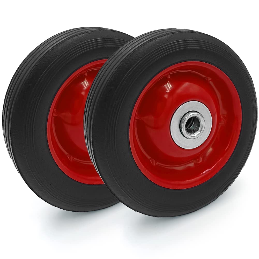 LotFancy 2 Pack 6” x 1.5” Flat Free Hand Truck Wheels, 6 inch Solid Wheels for Dolly Lawnmower, 1/2 in Bore Hole, Max 132 lbs Load Capacity