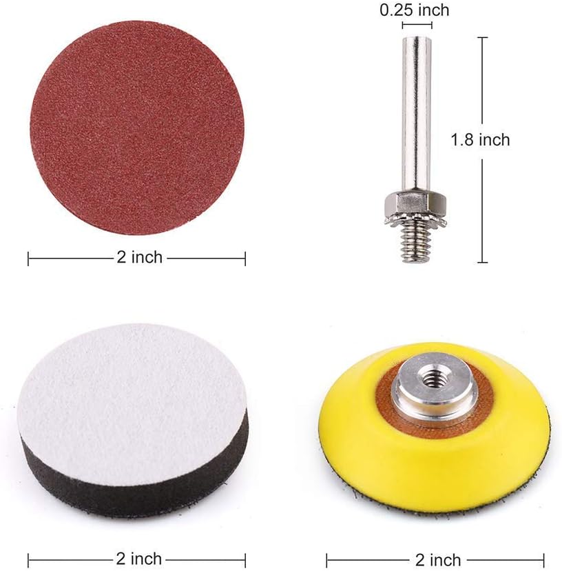 2 Inch Sanding Discs Kit, 100PCS 60-3000 Grit Sandpaper with 1/4" Shank Backing Plate and Soft Foam Buffering Pad, for Drill Grinder Rotary Tool, Hook and Loop Sand Paper Assortment Pack