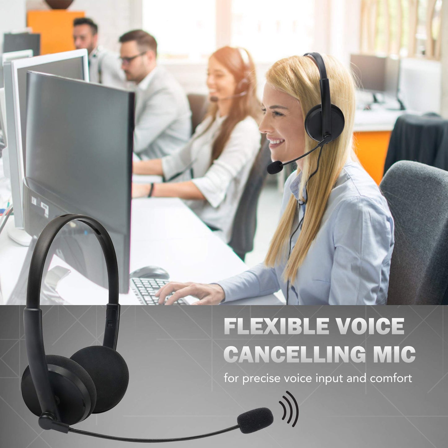 LotFancy USB Headset, Corded PC Headphone with Noise Cancelling Microphone, Connect to Mobile Phone/Computer/Laptop, for Work, Gaming, 3.5mm / USB