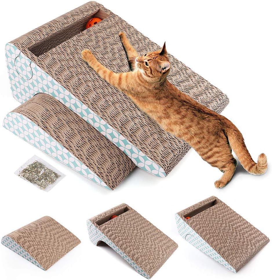 Prime Pets Cat Scratcher Cardboard, Cat Scratching Pad with Ball, 2-in-1, Cat Scratch Cat Scratching Board for Indoor Cats, Removable, Corrugated, Catnip Included PMT
