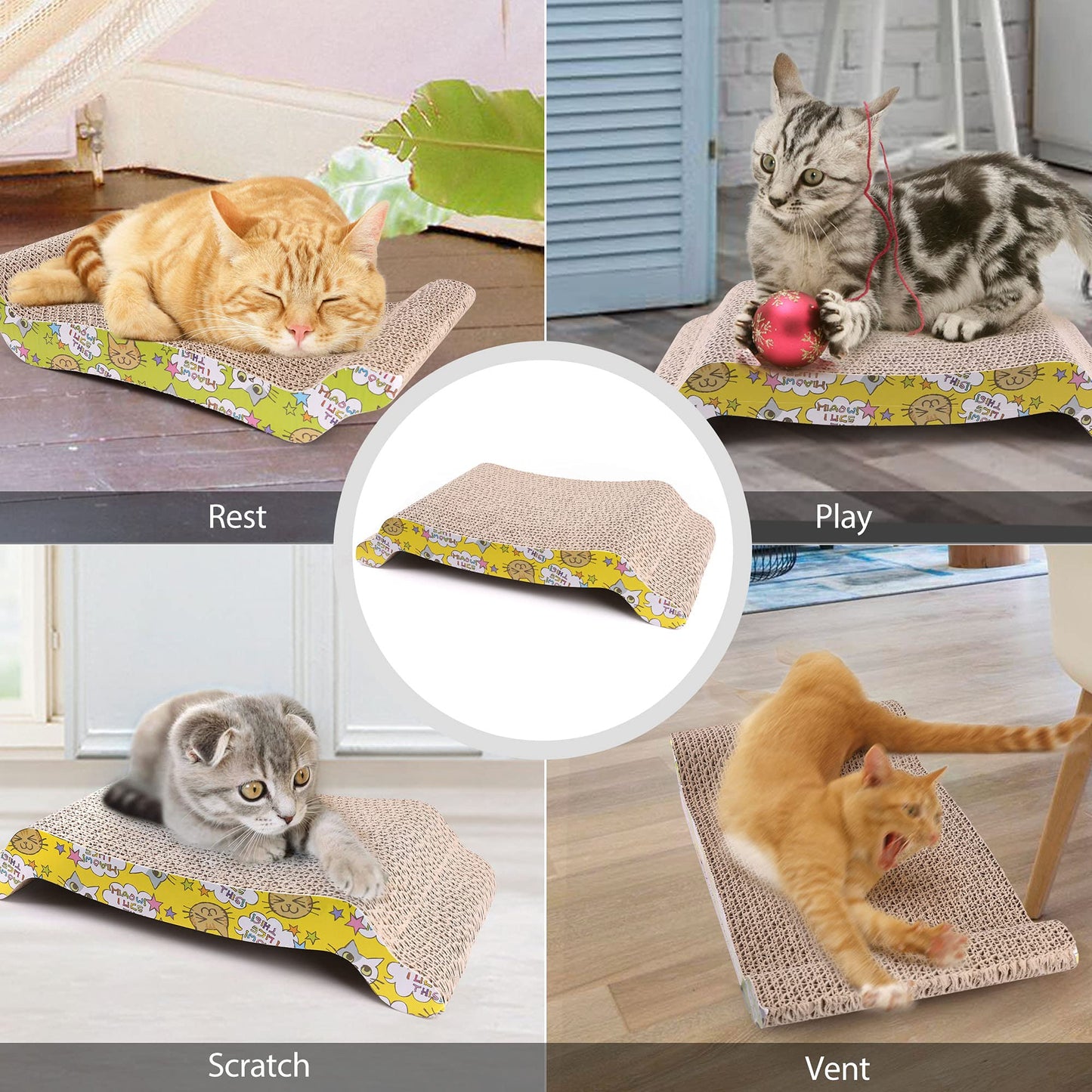 Prime Pets Cat Scratching Board, 2 Pack Cat Scratcher Cardboard, Cat Scratch Pad for Indoor Cats, Cat Scratcher Couch Lounge Sofa Bed, Reversible Corrugated, Catnip Included