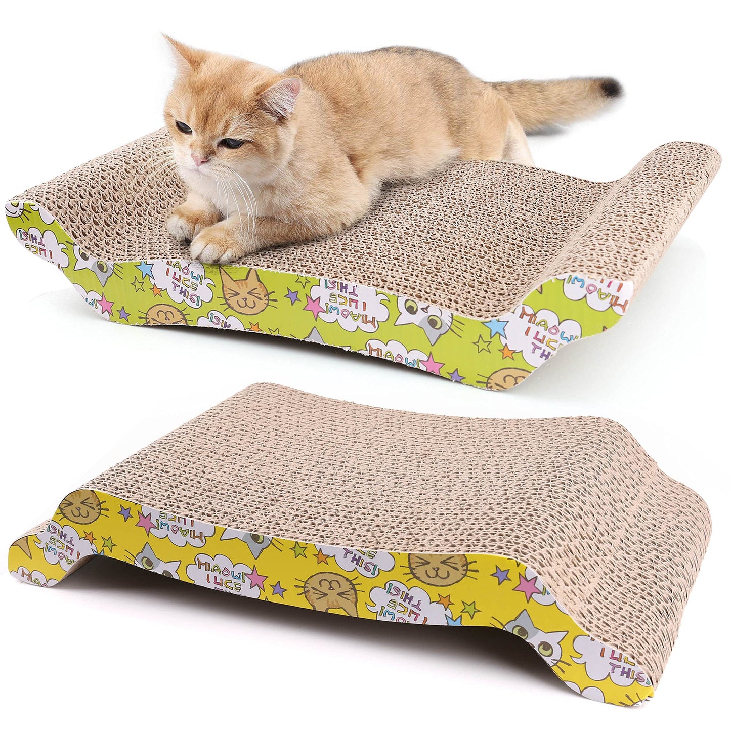 Prime Pets Cat Scratching Board, 2 Pack Cat Scratcher Cardboard, Cat Scratch Pad for Indoor Cats, Cat Scratcher Couch Lounge Sofa Bed, Reversible Corrugated, Catnip Included