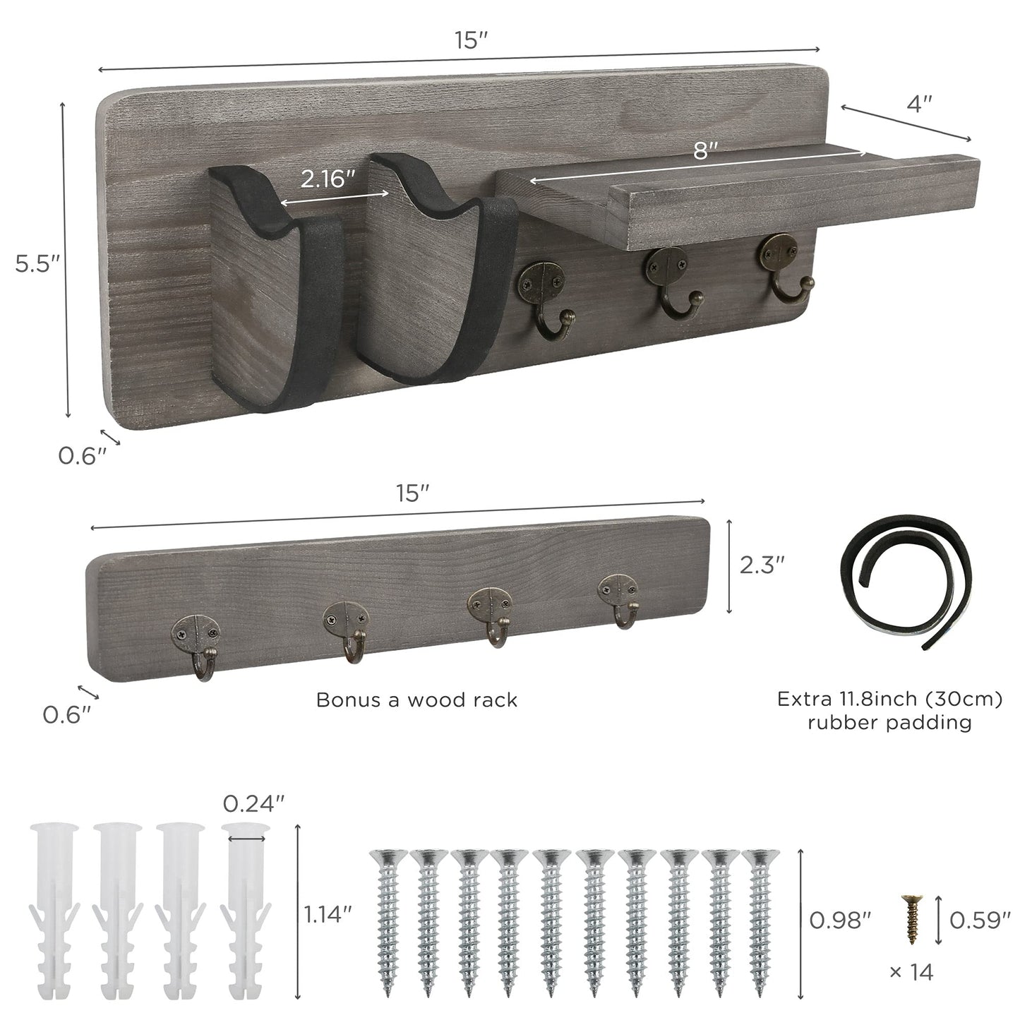 LotFancy Guitar Wall Wood Hanger Holder Mount with Pick Holder and 3 Hooks,Bonus a Wooden Board with 4 Hooks