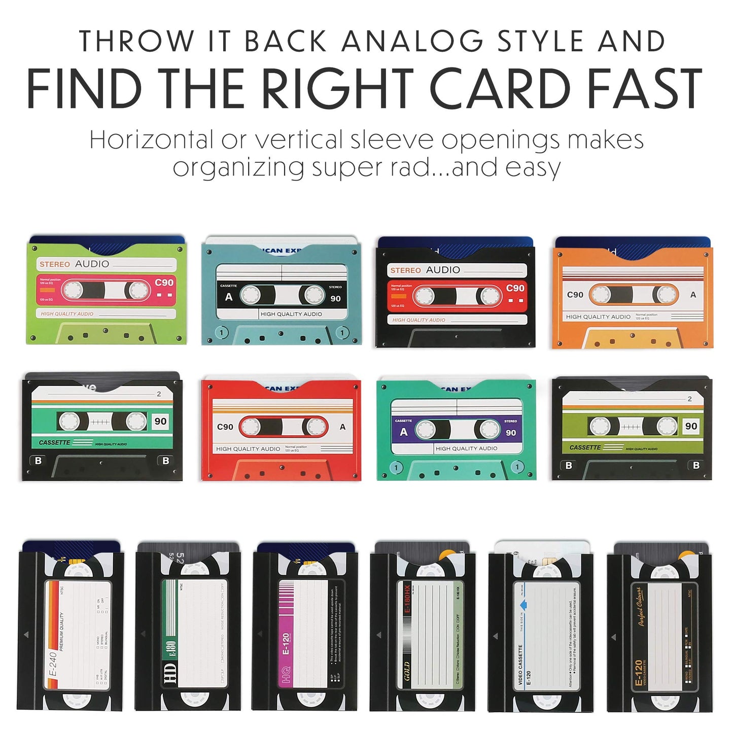 LotFancy RFID Blocking Sleeves (19 Pack, 14 Credit Card Sleeves + 5 Passport Sleeves) for Identity Theft Protection, Designed with Cassette Pattern, Smart Slim Design fits Wallet/Purse