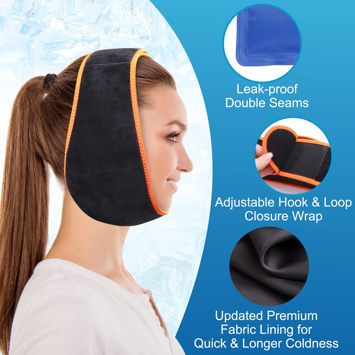LotFancy Face Ice Pack Wrap with 4 Reusable Hot Cold Therapy Gel Packs for TMJ, Wisdom Teeth