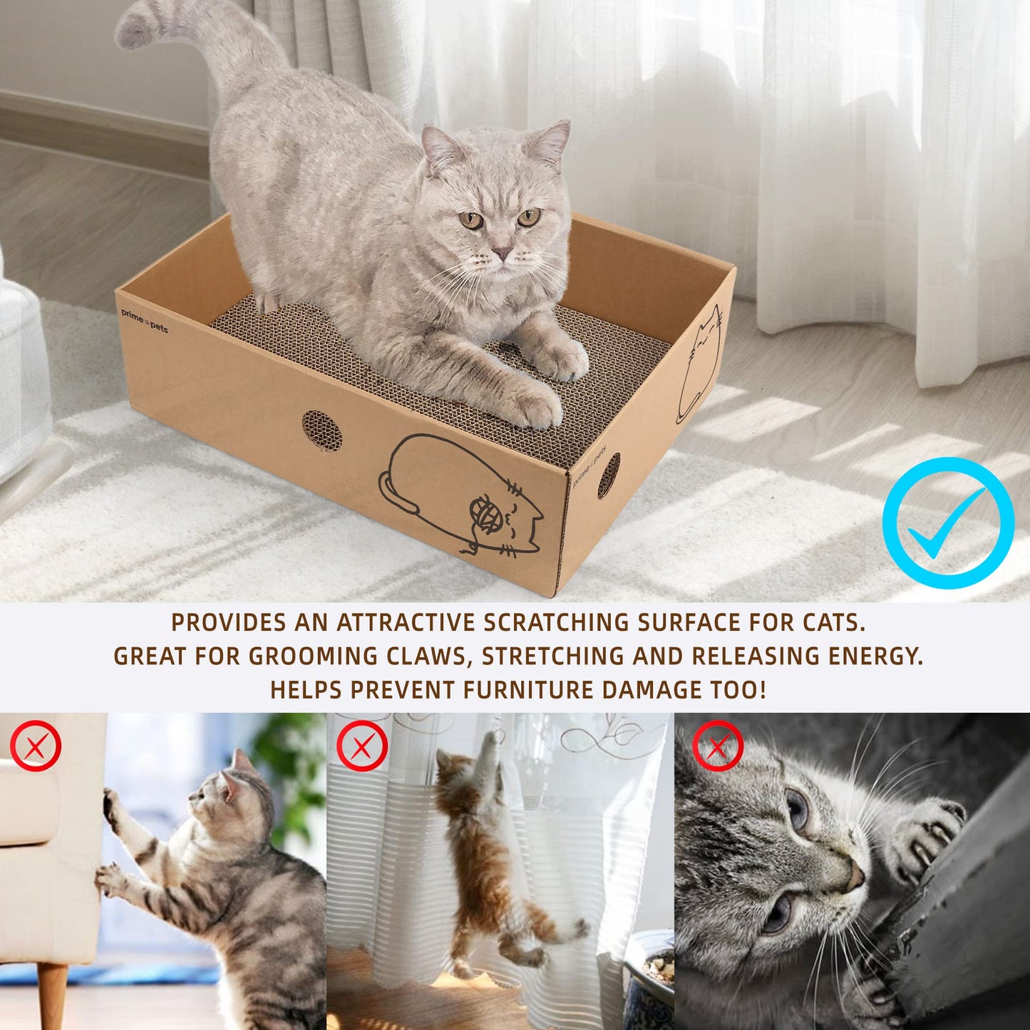 Prime Pets 5 Pack XL Wide Cat Scratcher Cardboards with Box, Reversible Corrugate Cat Scratch Pad