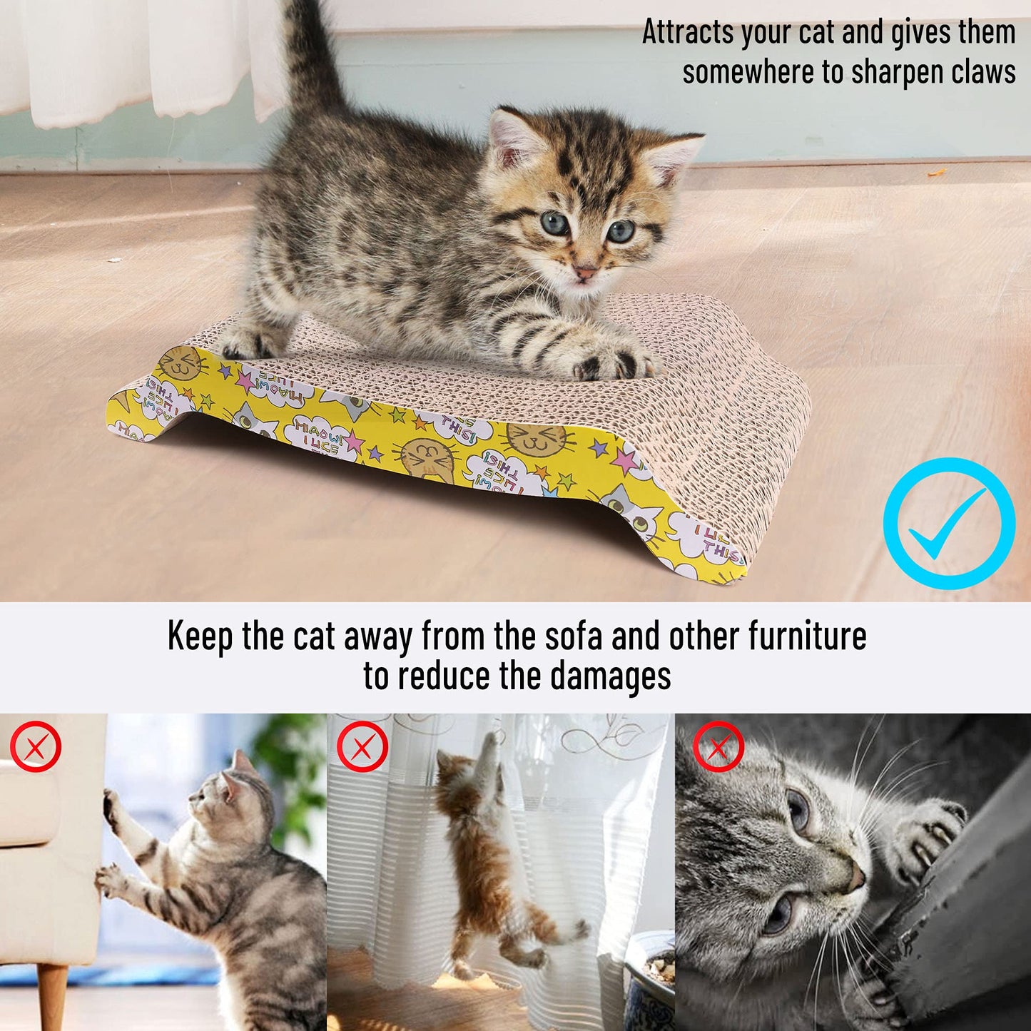 Prime Pets Cat Scratching Board, 2 Pack Cat Scratcher Cardboard, Cat Scratch Pad for Indoor Cats, Cat Scratcher Couch Lounge Sofa Bed, Reversible Corrugated, Catnip Included