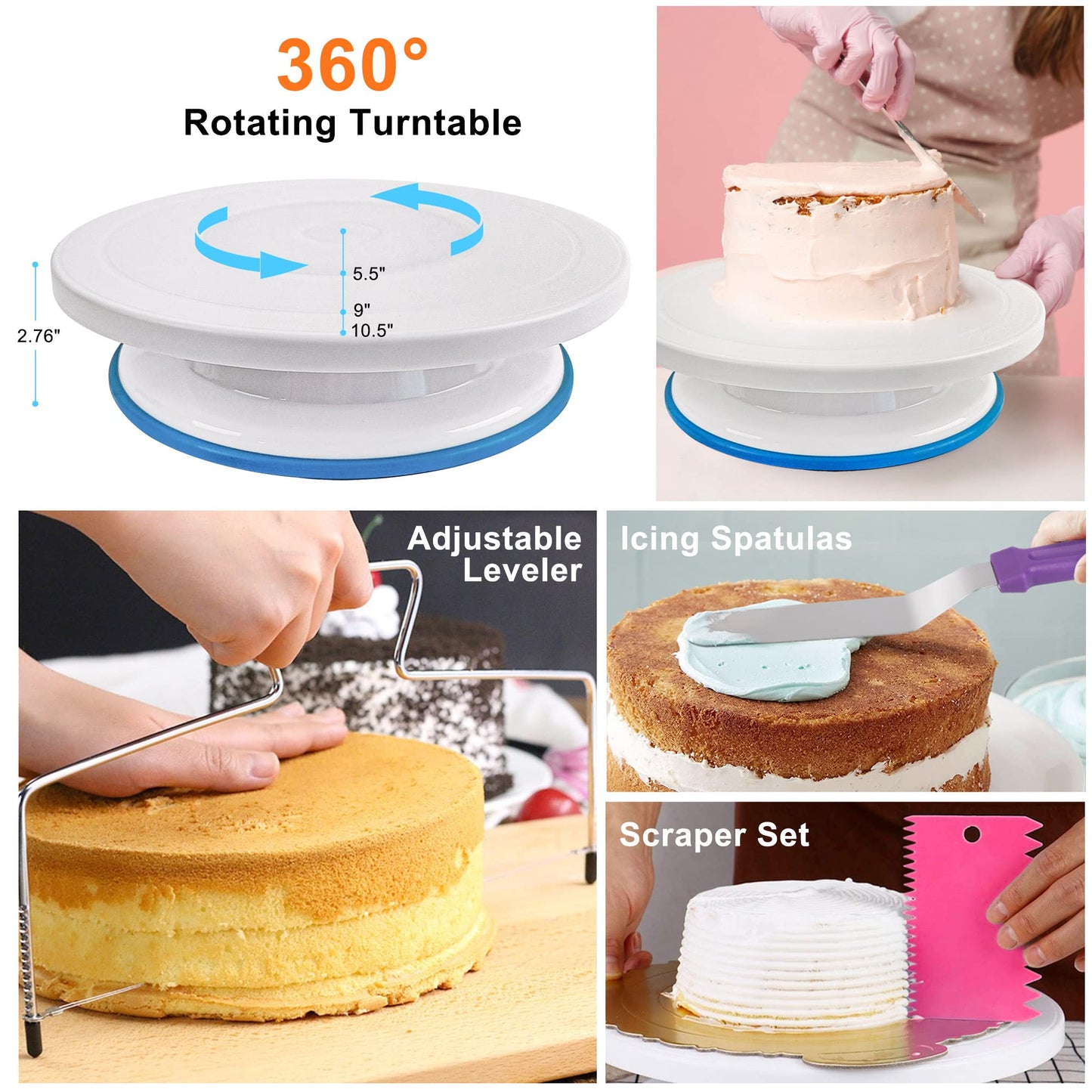 LotFancy 529 Pcs Cake Decorating Kit, Baking Supplies Set & Rotating Turntable, Pans, Piping Bag and Tips