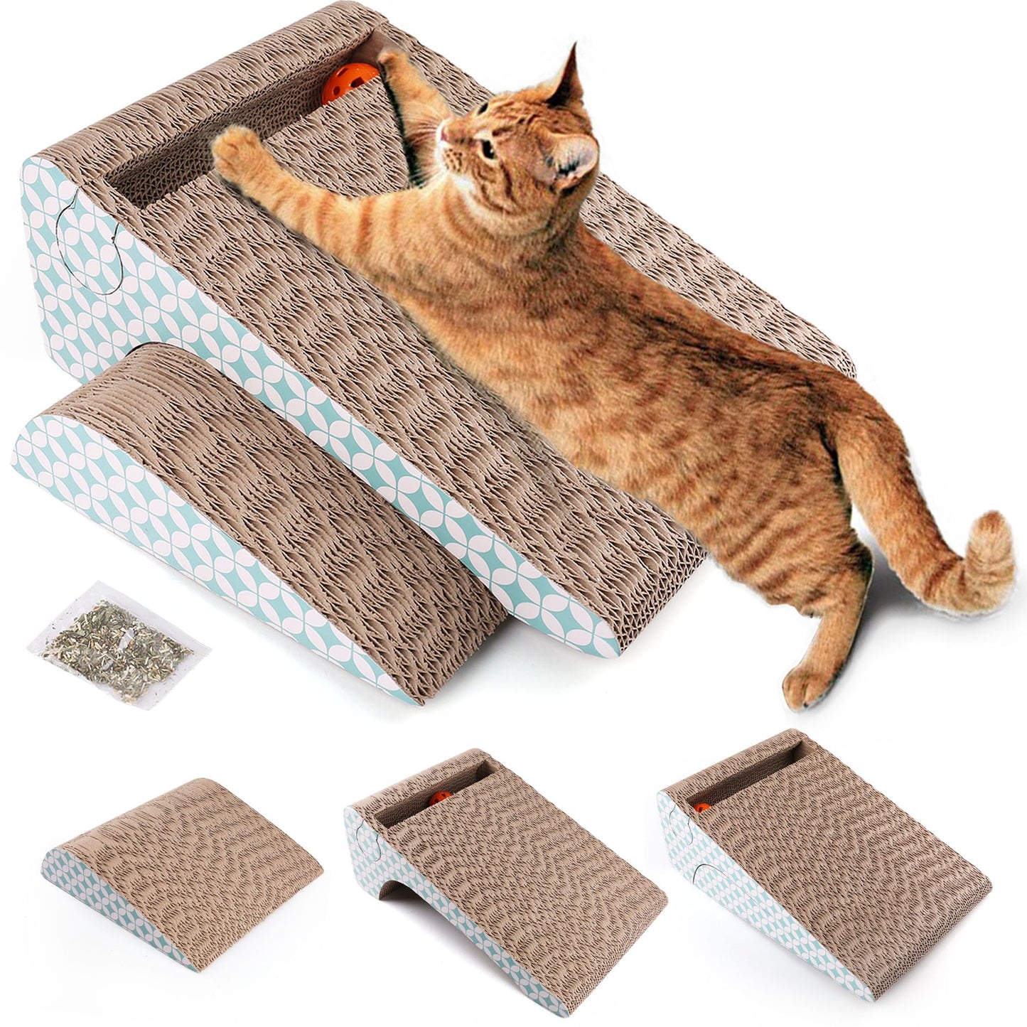 Prime Pets Cat Scratcher Cardboard, Cat Scratching Pad with Ball, 2-in-1, Cat Scratch Cat Scratching Board for Indoor Cats
