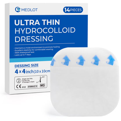 LotFancy Hydrocolloid Bandages, Ultra Thin, 14 pcs 4x4 in Large Hydrocolloid Adhesive Wound Dressing