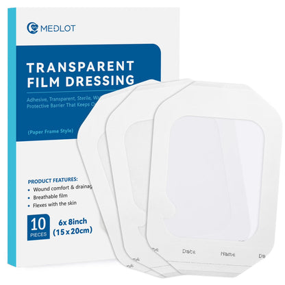 LotFancy Transparent Film Dressing, 6x8 inch, 10PCS, Waterproof Wound Adhesive Bandage Tape