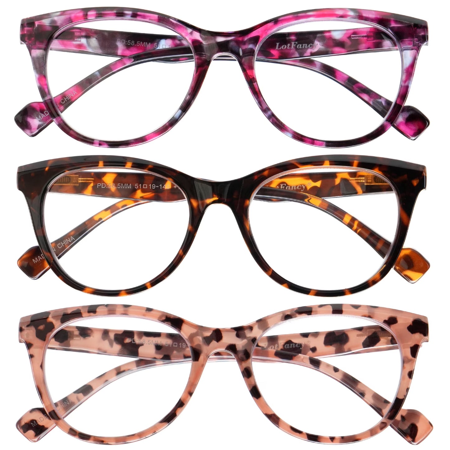 LotFancy Women Reading Glasses Blue Light Blocking, Spring Hinge Reader for Men Ladies,+1.0, 3 Pack