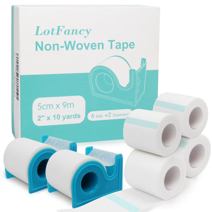 LotFancy Medical Tape, 6 Rolls 2 in x 10 Yards, Adhesive Hypoallergenic Surgical Paper Tapes