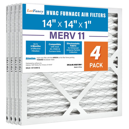 LotFancy 14x14x1 Air Filters, 4 Pack, MERV 11 Pleated HVAC AC Furnace Filters