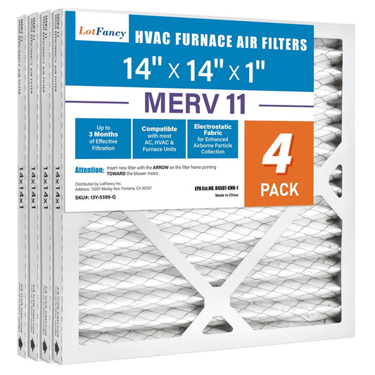 LotFancy 14x14x1 Air Filters, 4 Pack, MERV 11 Pleated HVAC AC Furnace Filters