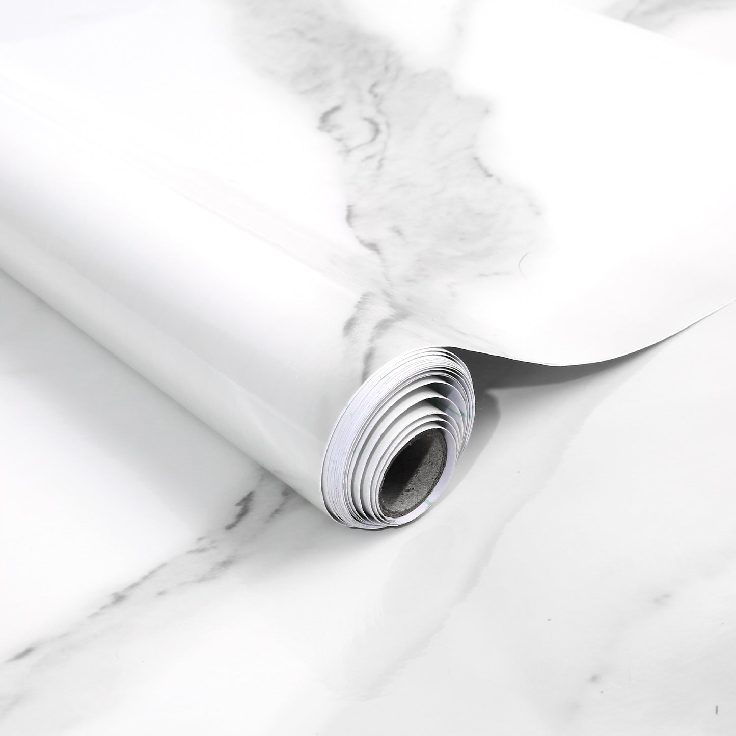 LotFancy Marble Wallpaper,  Glossy Peel and Stick Contact Paper, Removable Gray/White Granite Film Roll, Waterproof Adhesive Vinyl Wrap for Countertop Bathroom Furniture Renovation