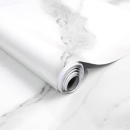 LotFancy Marble Wallpaper,  Glossy Peel and Stick Contact Paper, Removable Gray/White Granite Film Roll, Waterproof Adhesive Vinyl Wrap for Countertop Bathroom Furniture Renovation