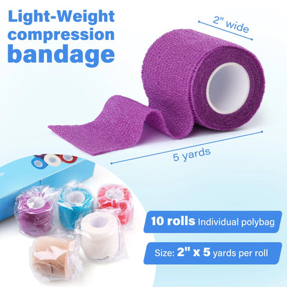 LotFancy Self Adhesive Bandage Wrap, 2" x 5 Yards, Breathable Sports Tape, First Aid Medical Tape