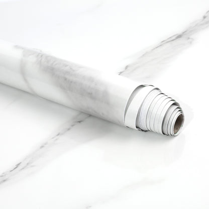 LotFancy Marble Wallpaper,  Glossy Peel and Stick Contact Paper, Removable Gray/White Granite Film Roll, Waterproof Adhesive Vinyl Wrap for Countertop Bathroom Furniture Renovation