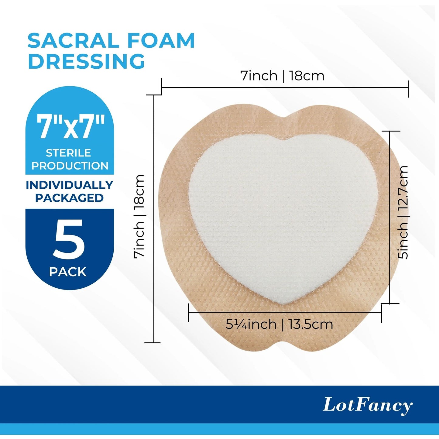 LotFancy Silicone Foam Dressing, 7"x 7", 5 Ct, Bordered Waterproof Sacral Wound Dressing