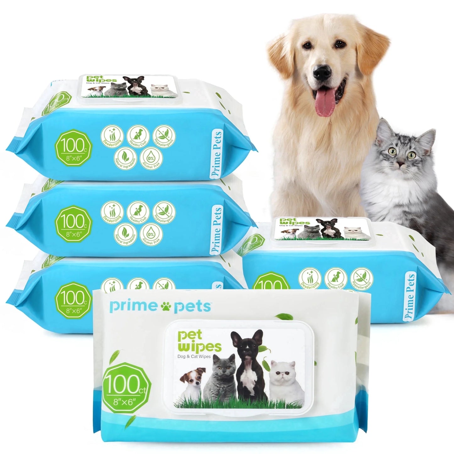 Prime Pets Pet Wipes for Dogs & Cats, 500 Ct, Dog Wipes for Paws and Butt, Deodorizing Puppy Wipes