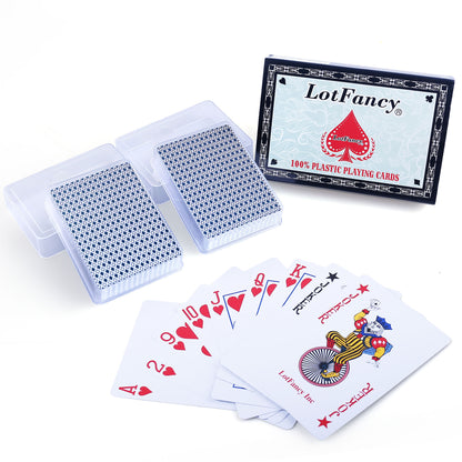 LotFancy Waterproof Playing Cards, Large Print, 100% Plastic, 2 Decks of Cards with Plastic Cases, for Texas Hold'em, Pool Beach Water Card Games, Jumbo Index Poker Size PMT