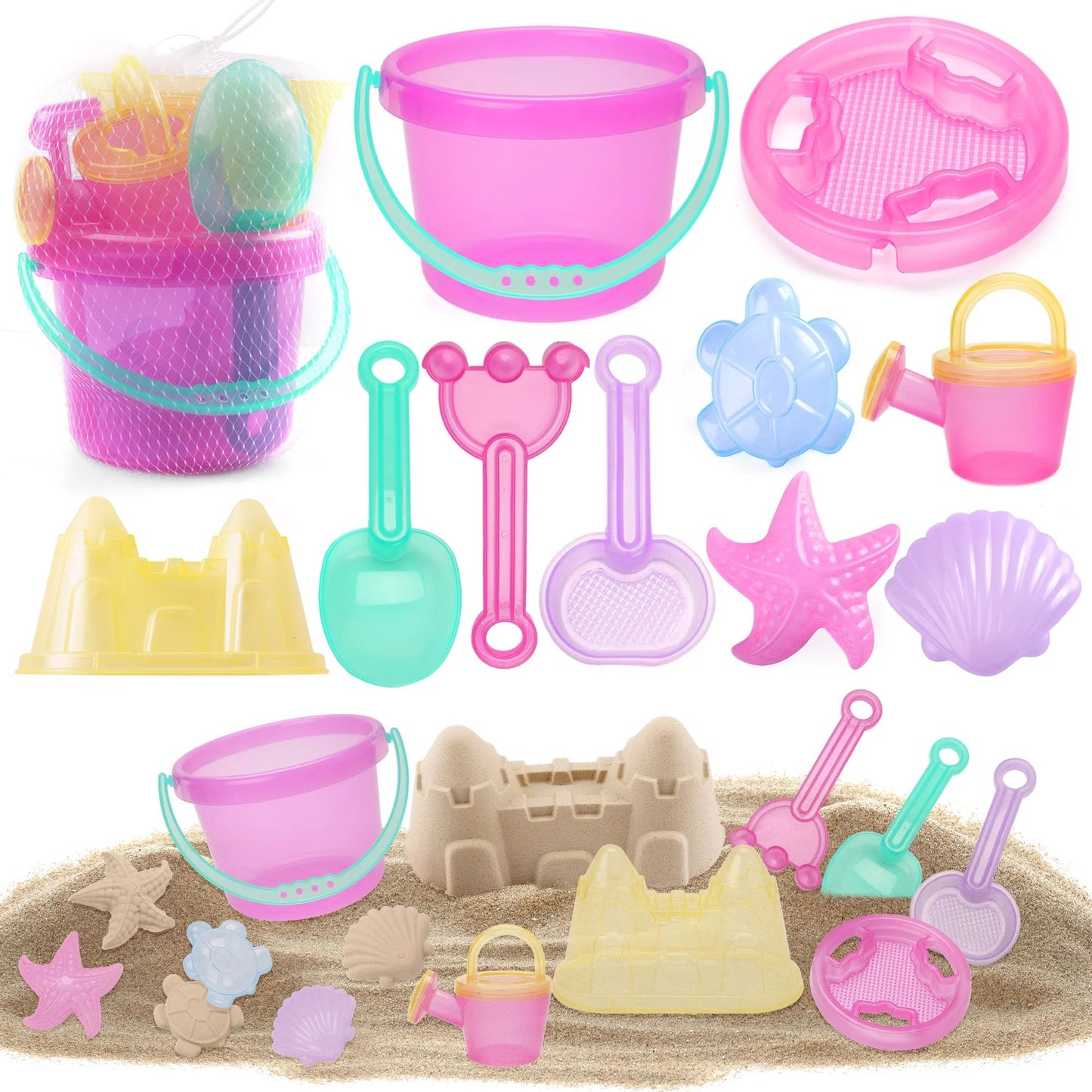 LotFancy Beach Sand Toys Set for Kids Toddlers Girls,Sand Buckets and Shovels, Baby Sandbox Toys