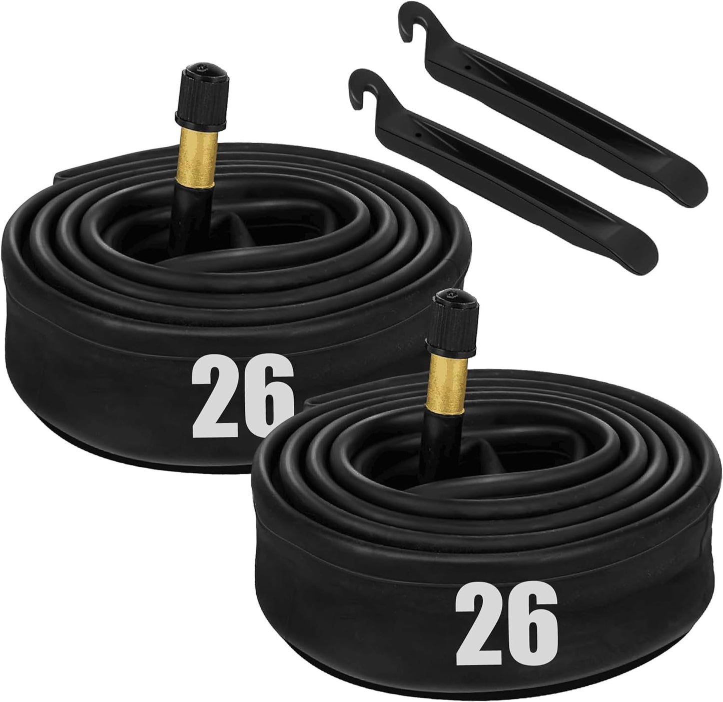 LotFancy 2 Pack 14"/16"/18"/20"/24"/26" x 1.75/1.95/2.10/2.125 Bike Tube, 32mm Schrader Valve, Butyl Rubber Tubes for Road Mountain Bike, Plus 2 Nylon Plastic Tire Levers