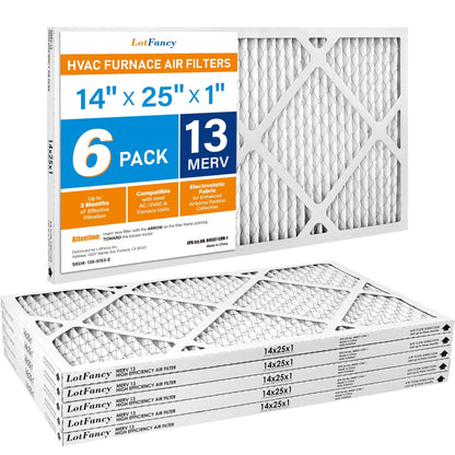LotFancy 14x25x1 Air Filters, MERV 13 Pleated HVAC AC Furnace Air Filters, 6 Pack