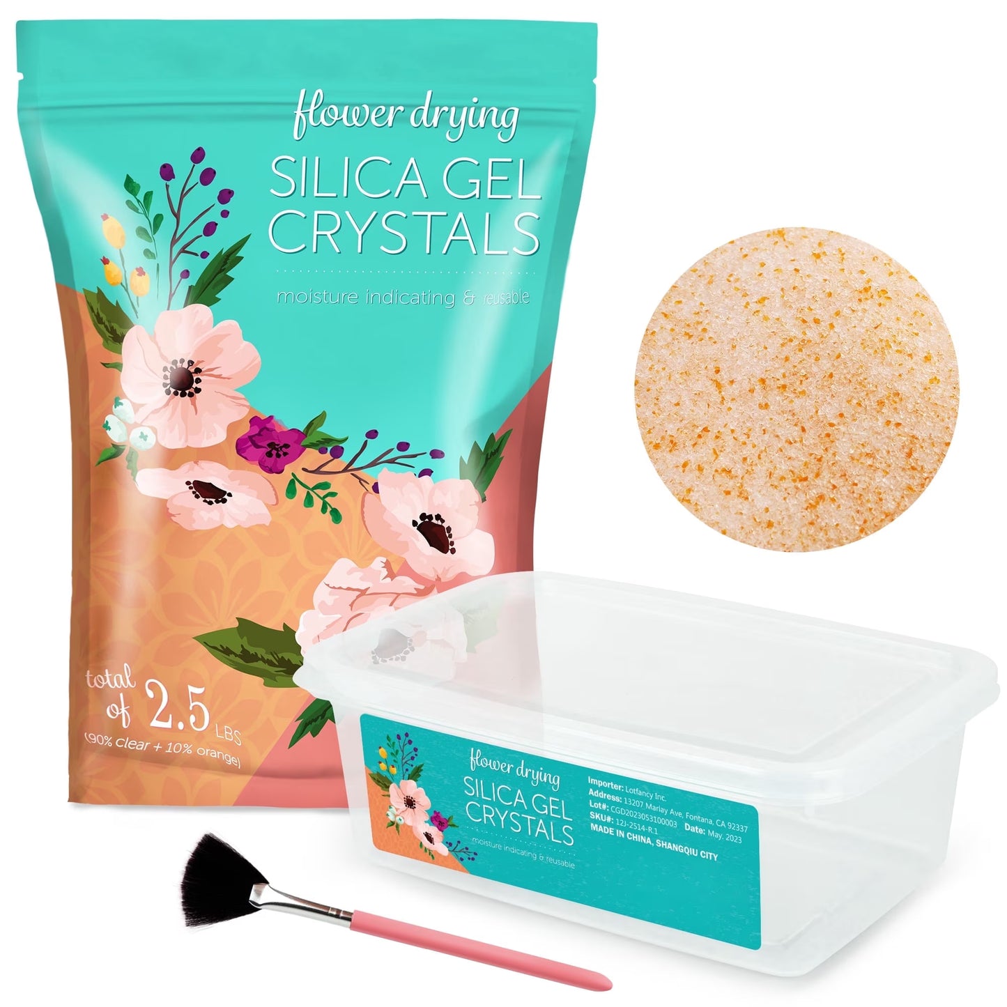 LotFancy Silica Gel Flower Drying, 2.5 LBS Color Indicating Silica Crystals, Reusable Desiccants
