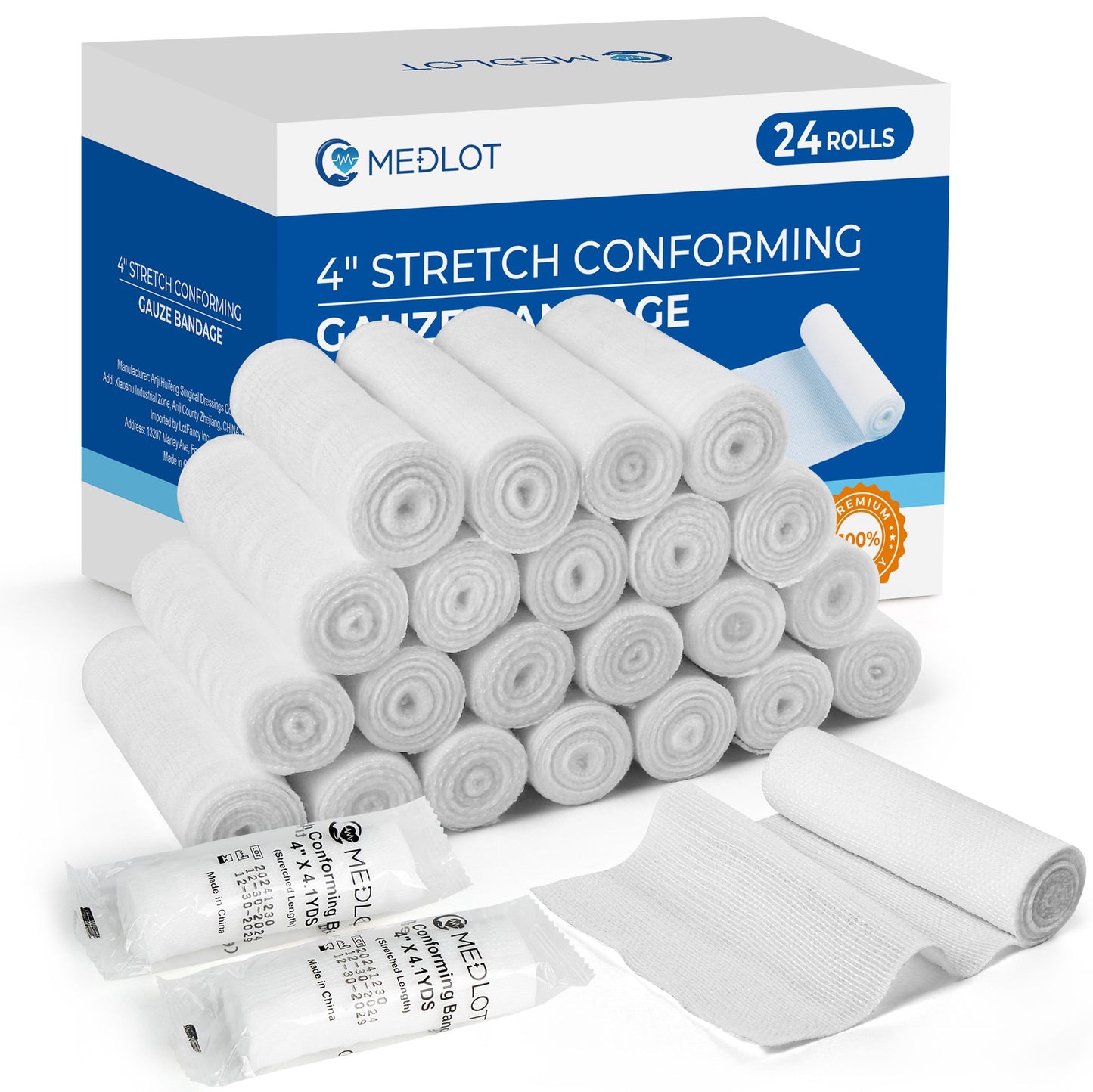 LotFancy Gauze Bandage Roll, 20 Pack Gauze Wrap with Medical Tape, 4 in x4 Yards
